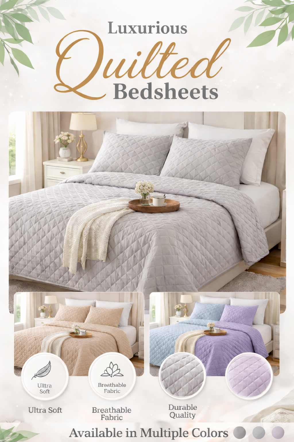 Quilted Bedsheet (2) Quilted Bedsheet with Pillows - Image 1